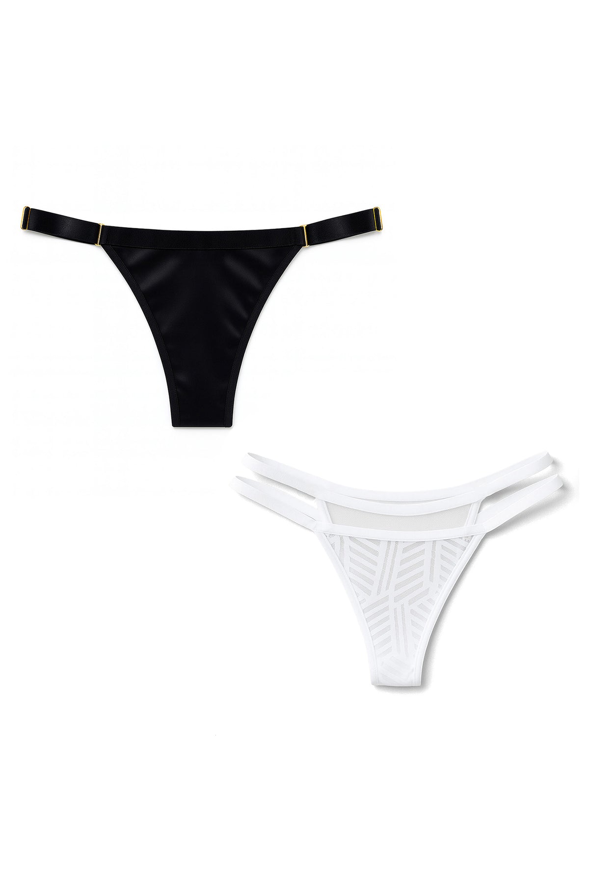 Adjustable Thongs Set – Black Sustainable & White Mesh
